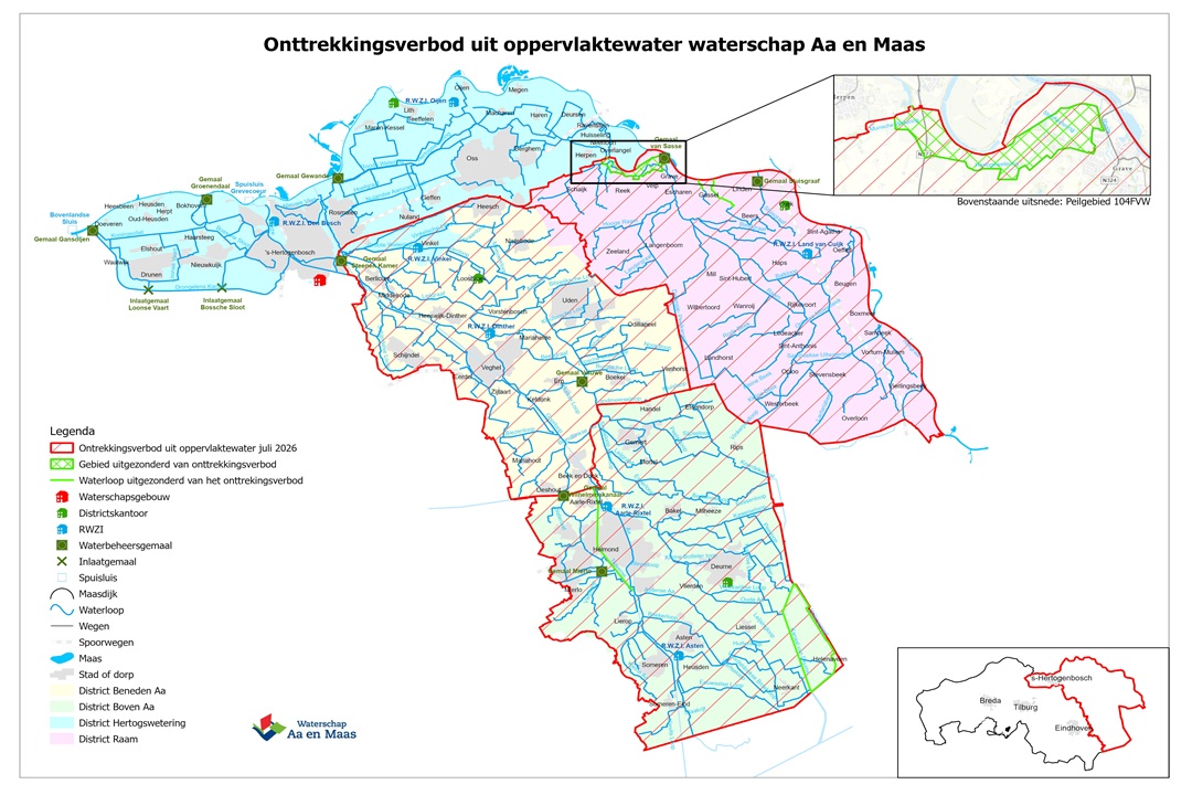 Hitte en droogte zorgen voor onttrekkingsverbod uit oppervlaktewater in Oost-Brabant